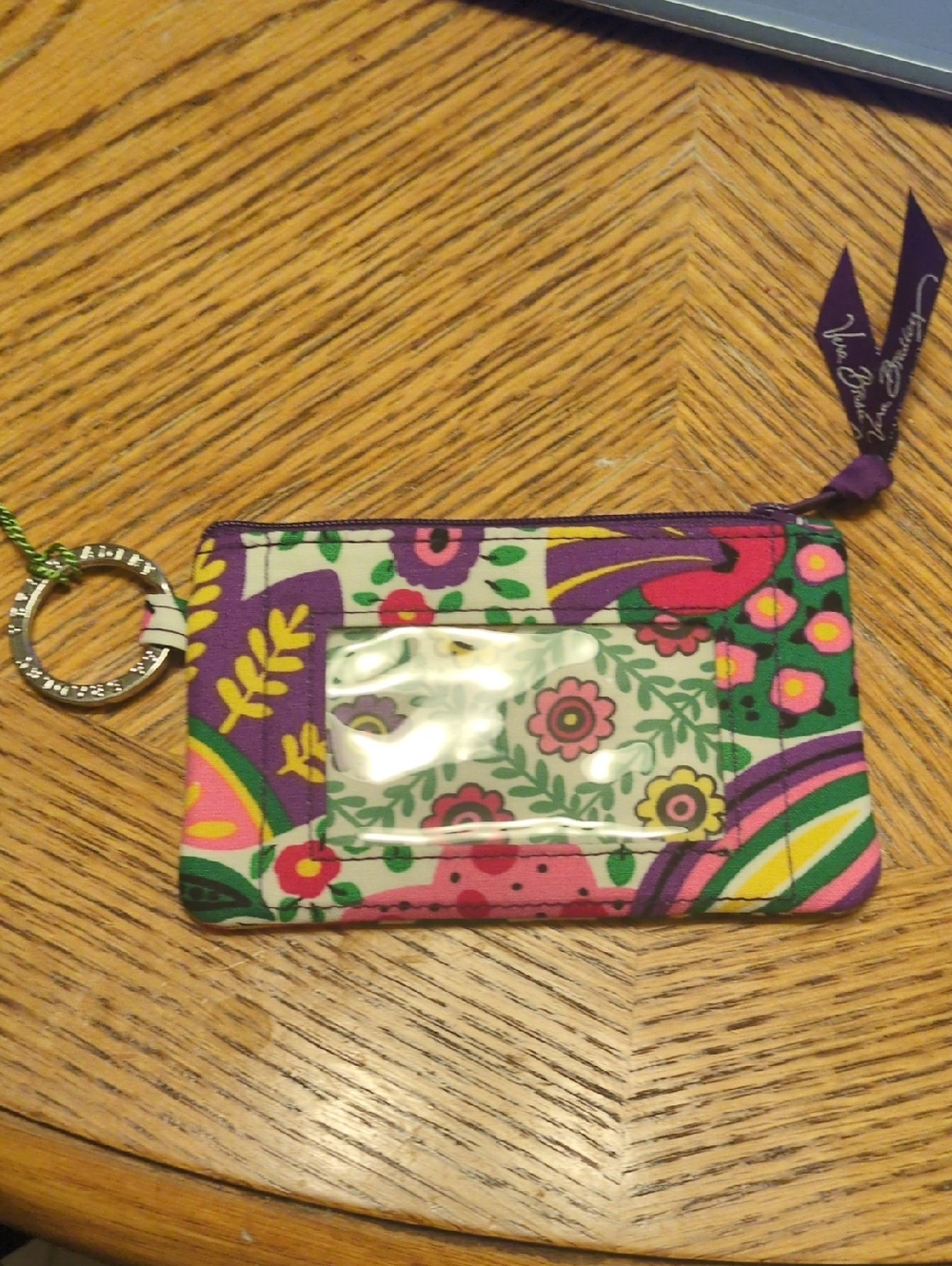 Vera Bradley Purple Floral Quilted ID Card Holder with Keyring